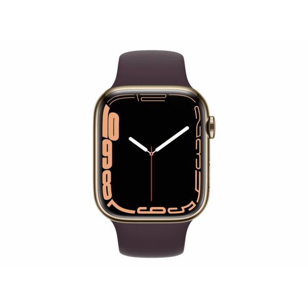 Apple Watch Series 7 Roestvrij staal 45 mm (2021) | GPS + Cellular | goud | Sportbandje donker kersen