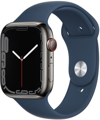 Som Ny: Apple Watch Series 7 Rostfritt stål 45 mm (2021) | GPS | grafit | Sportband Bläckblå