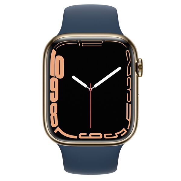 Apple Watch Series 7 Edelstahl 45 mm (2021) | GPS + Cellular | gold | Sportarmband Abyssblau 2