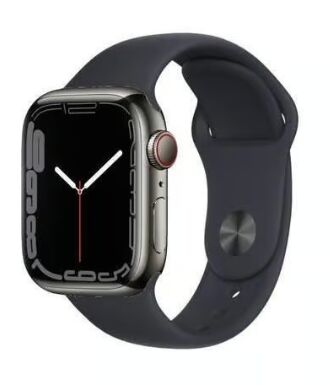 Som Ny: Apple Watch Series 7 Rostfritt stål 45 mm (2021) | GPS + Cellular | grafit | Sportband Midnatt