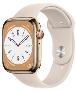 Väldigt bra: Apple Watch Series 7 Rostfritt stål 45 mm (2021) | GPS + Cellular | guld | Sportband Stjärnglans