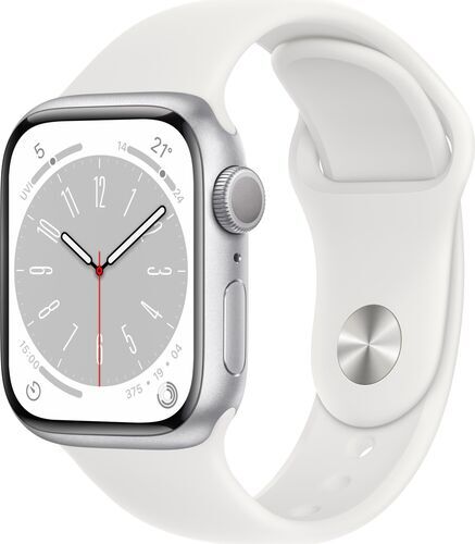 Som Ny: Apple Watch Series 8 Aluminium 41 mm (2022) | GPS | silver | Sportband vit M/L