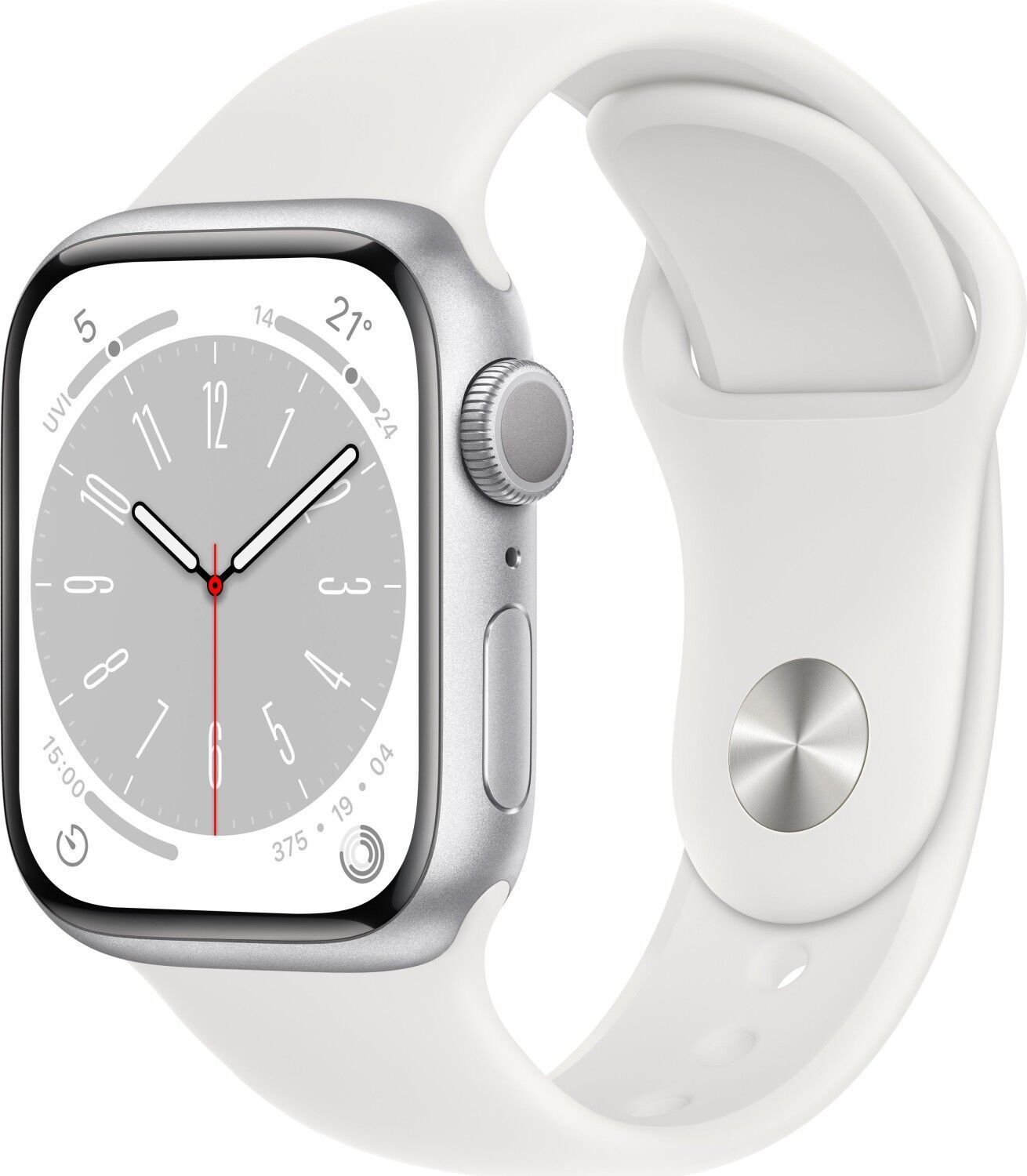 Apple Watch Series 8 Aluminium 41 mm (2022) GPS Silber Sportarmband Weiß M/L