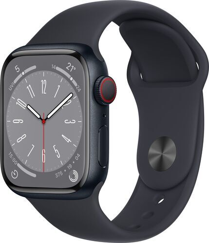 Väldigt bra: Apple Watch Series 8 Aluminium 41 mm (2022) | GPS + Cellular | Midnatt | Sportband Midnatt M/L