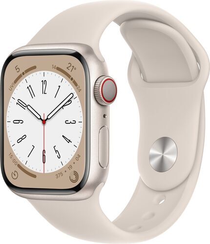 Som Ny: Apple Watch Series 8 Aluminium 41 mm (2022) | GPS + Cellular | Stjärnglans | Sportband Stjärnglans S/M