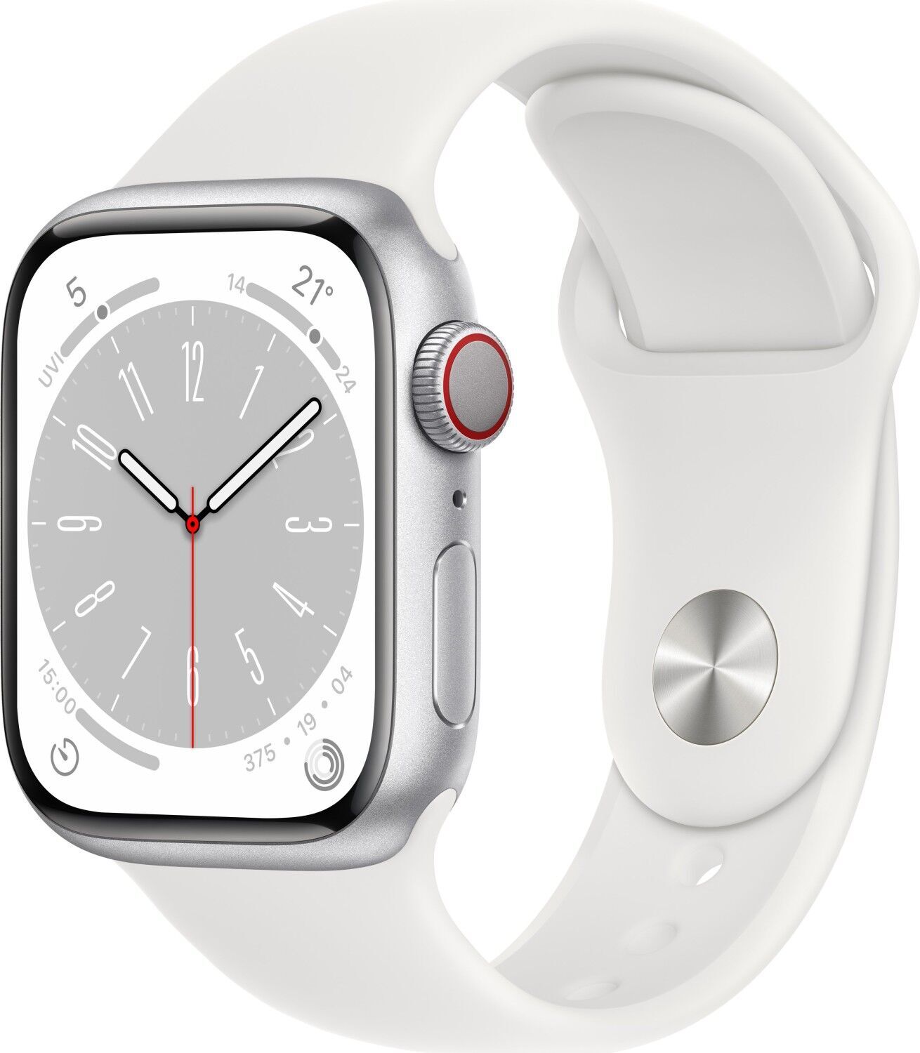 Apple Watch Series 8 Aluminium 41 mm (2022) GPS + Cellular Silber Sportarmband Weiß S/M
