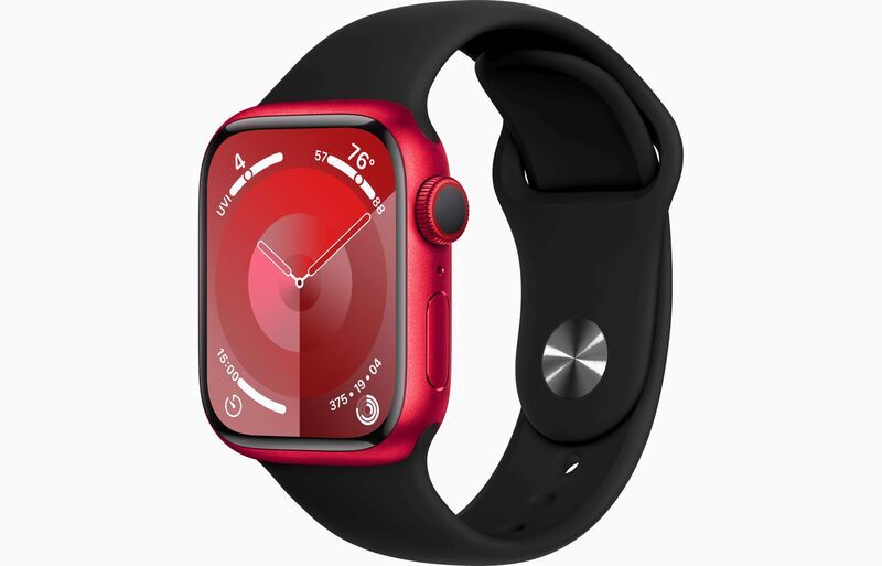 Apple Watch Series 8 Aluminium 41 mm (2022) | GPS + Cellular | (PRODUCT)RED | Sportarmband schwarz S/M 1