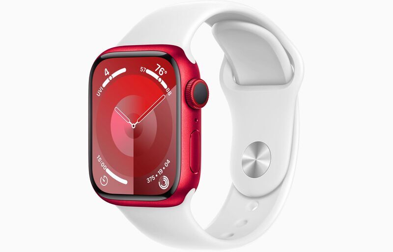 Apple Watch Series 8 Aluminium 41 mm (2022) | GPS + Cellular | (PRODUCT)RED | Sportarmband weiß M/L 1