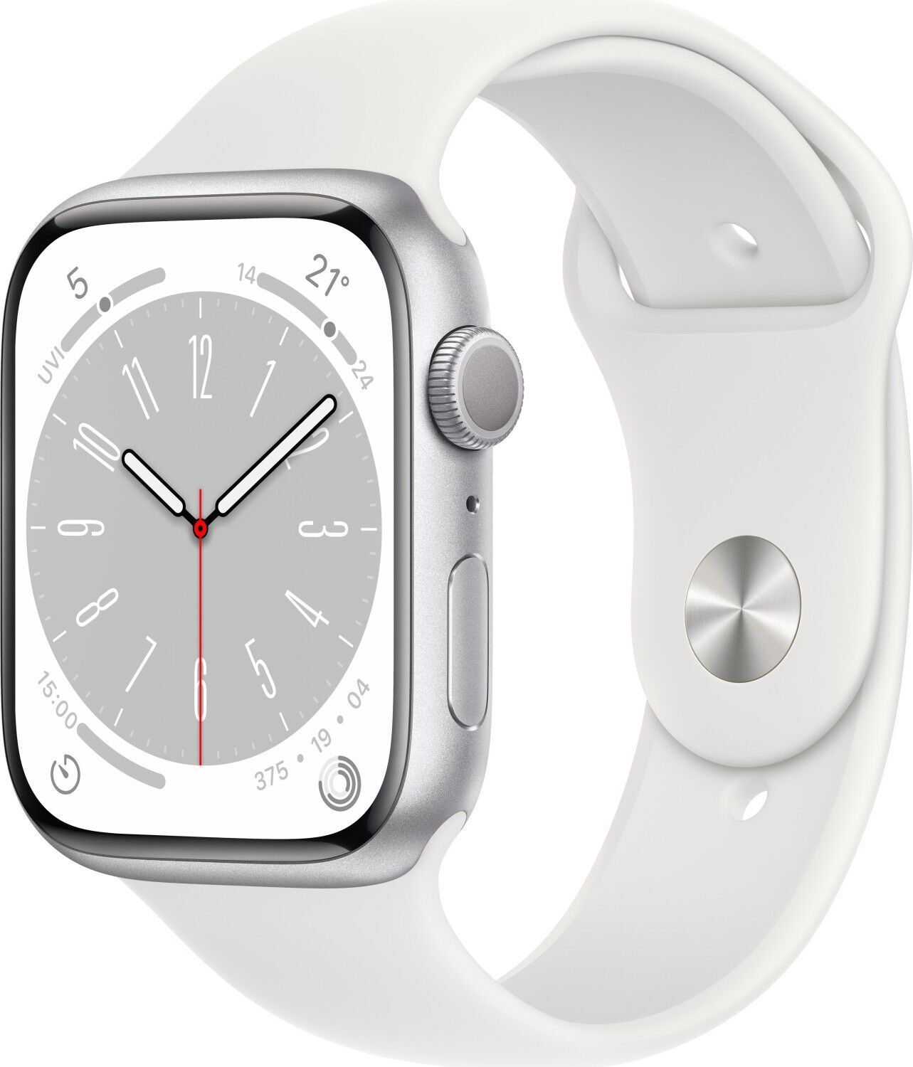 Apple Watch Series 8 Aluminium 45 mm (2022) | GPS | Zilver | Sportbandje Wit M/L