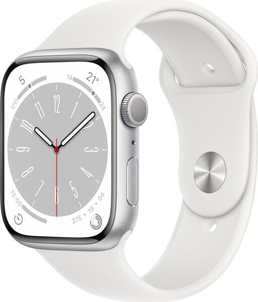 Apple Watch Series 8 Aluminium 45 mm (2022) | GPS | argent | Bracelet Sport blanc