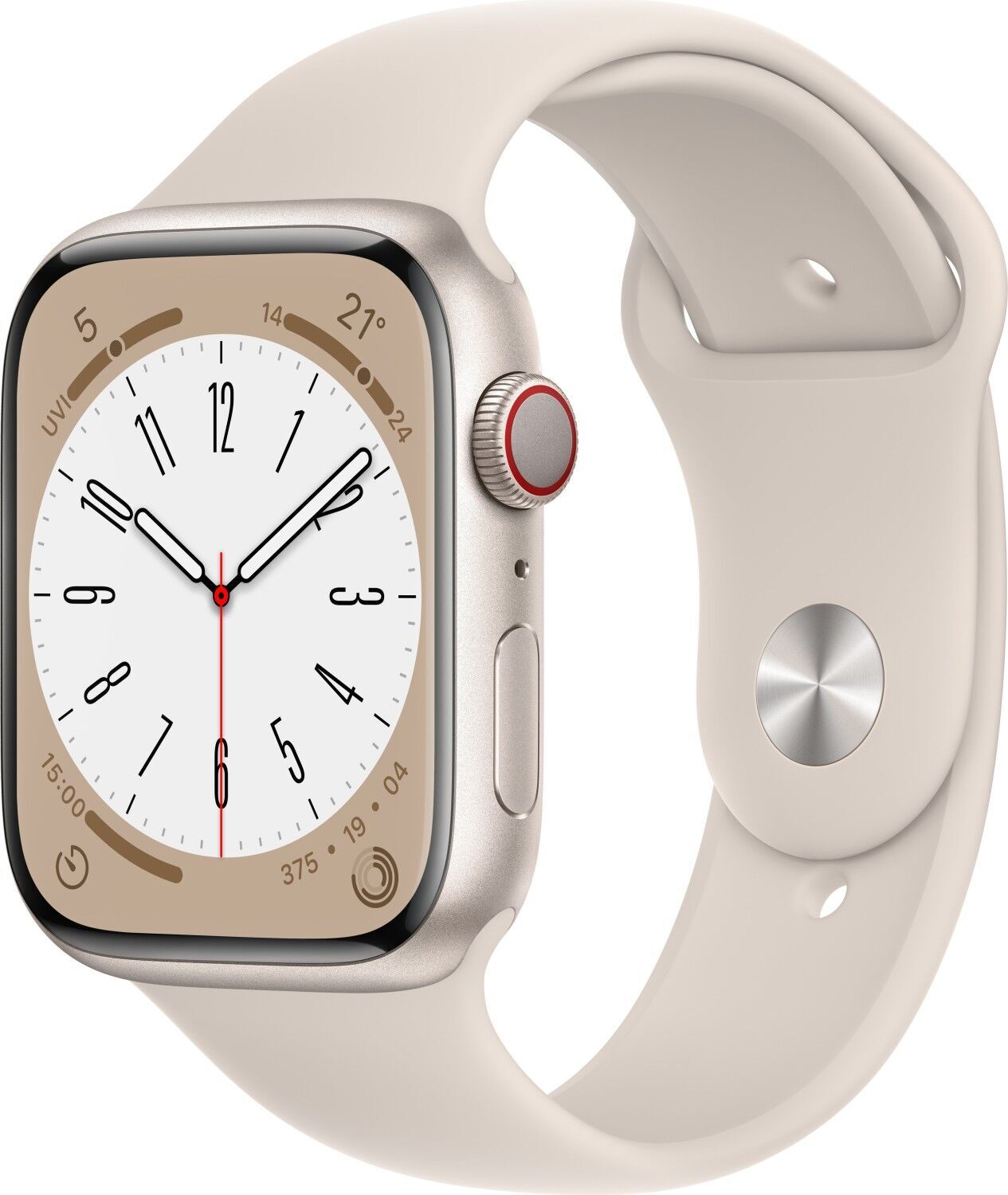 Apple Watch Series 8 Aluminium 45 mm (2022) | GPS + Cellular | Sterrenlicht | Sportbandje Sterrenlicht M/L
