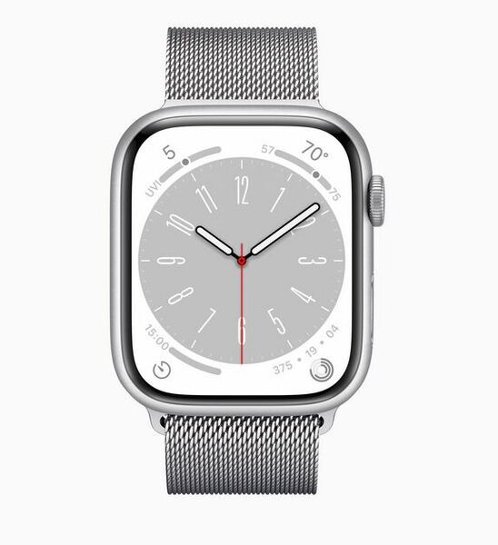 Apple Watch Series 8 Alumiini 45 mm (2022) | GPS | hopea | Milanese-ranneke hopea