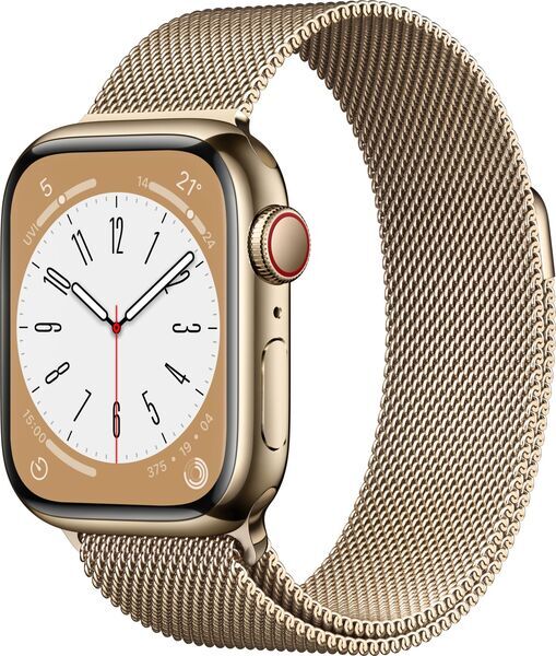 Apple Watch Series 8 Aço Inoxidável 41 mm (2022) | GPS + Cellular | dourado | bracelete Milanaise dourada