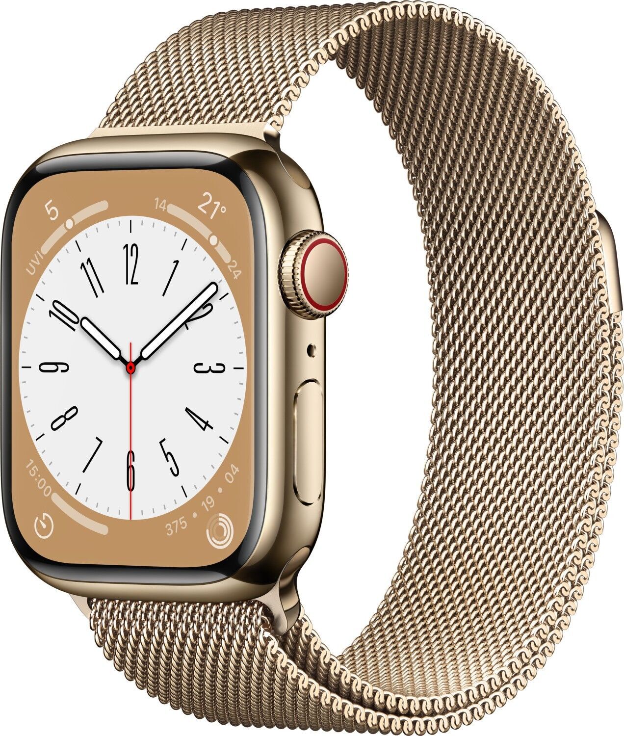 Apple Watch Series 8 roestvrij staal 41 mm (2022) | GPS + Cellular | goud | Milanese bandje goud