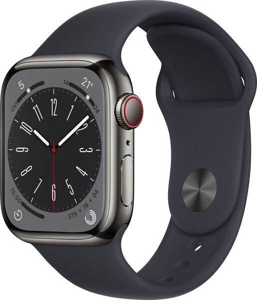 Apple Watch Series 8 Acciaio inossidabile 41 mm (2022) | GPS + Cellular | grafite | Cinturino Sport Mezzanotte
