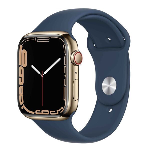 Apple Watch Series 8 Aço Inoxidável 41 mm (2022) | GPS + Cellular | dourado | bracelete desportiva azul Abyss