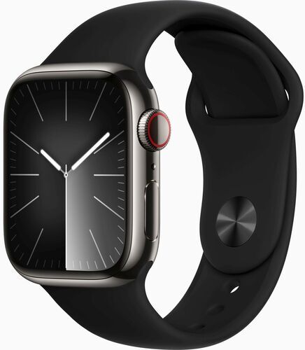 Som Ny: Apple Watch Series 8 Rostfritt stål 41 mm (2022) | GPS + Cellular | grafit | Sportband svart