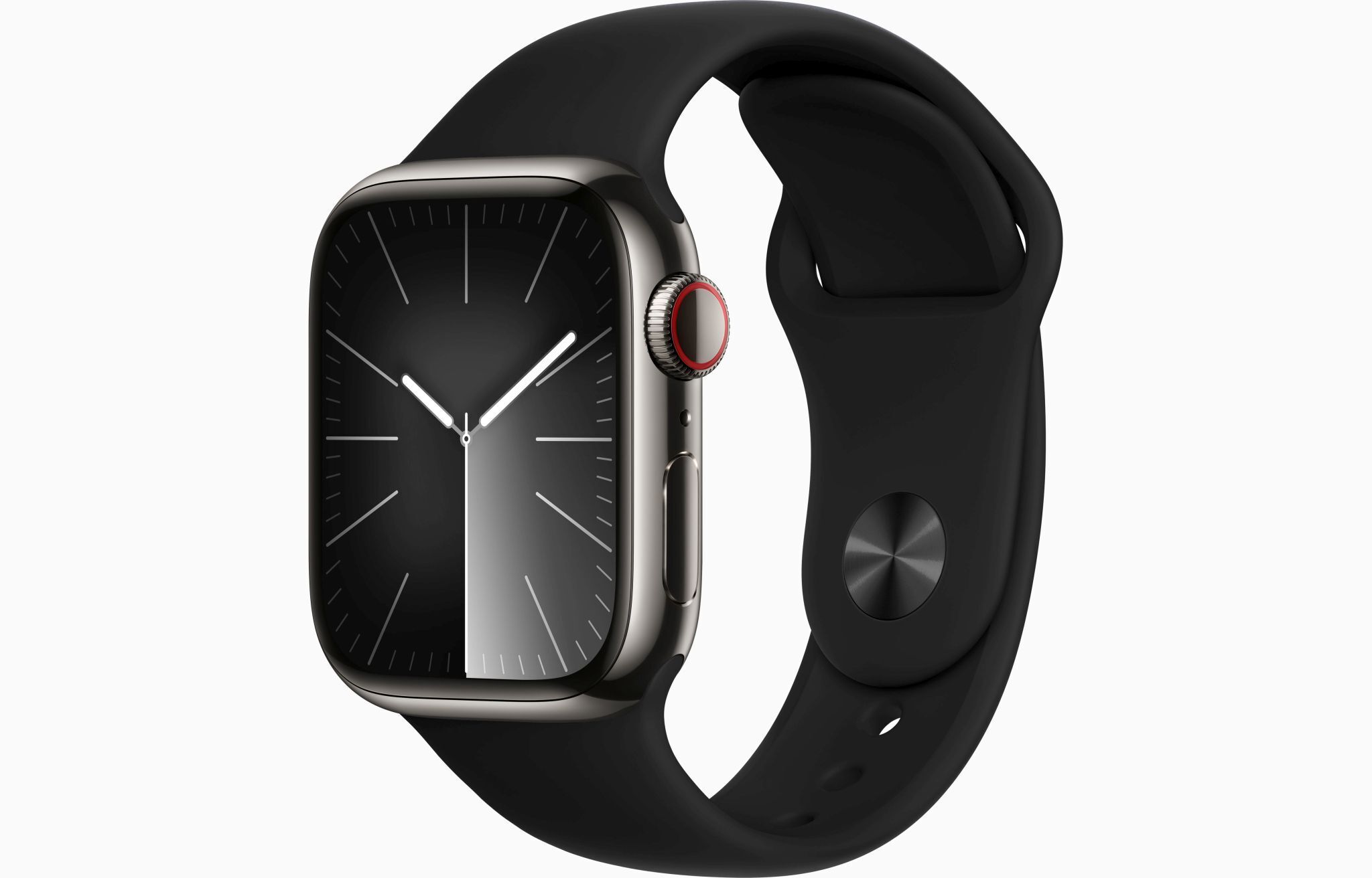 Apple Watch Series 8 roestvrij staal 41 mm (2022) | GPS + Cellular | grafiet | zwart sportbandje