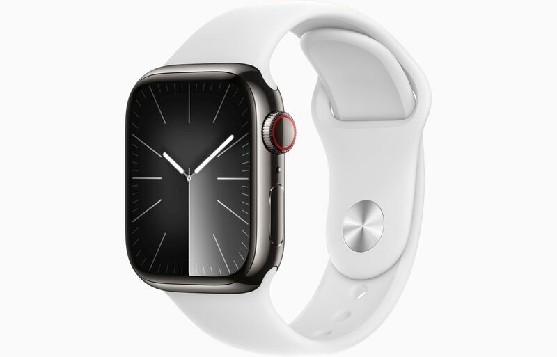 Apple Watch Series 8 Stal szlachetna 41 mm (2022) | GPS + Cellular | grafit | Pasek sportowy w kolorze biały 1