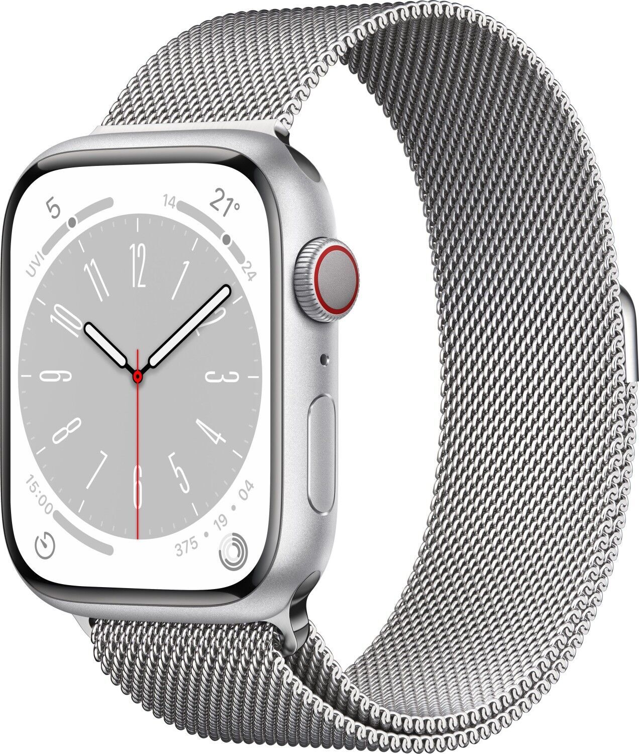 Apple Watch Series 8 Edelstahl 45 mm (2022) GPS + Cellular silber Milanaise Armband Silber