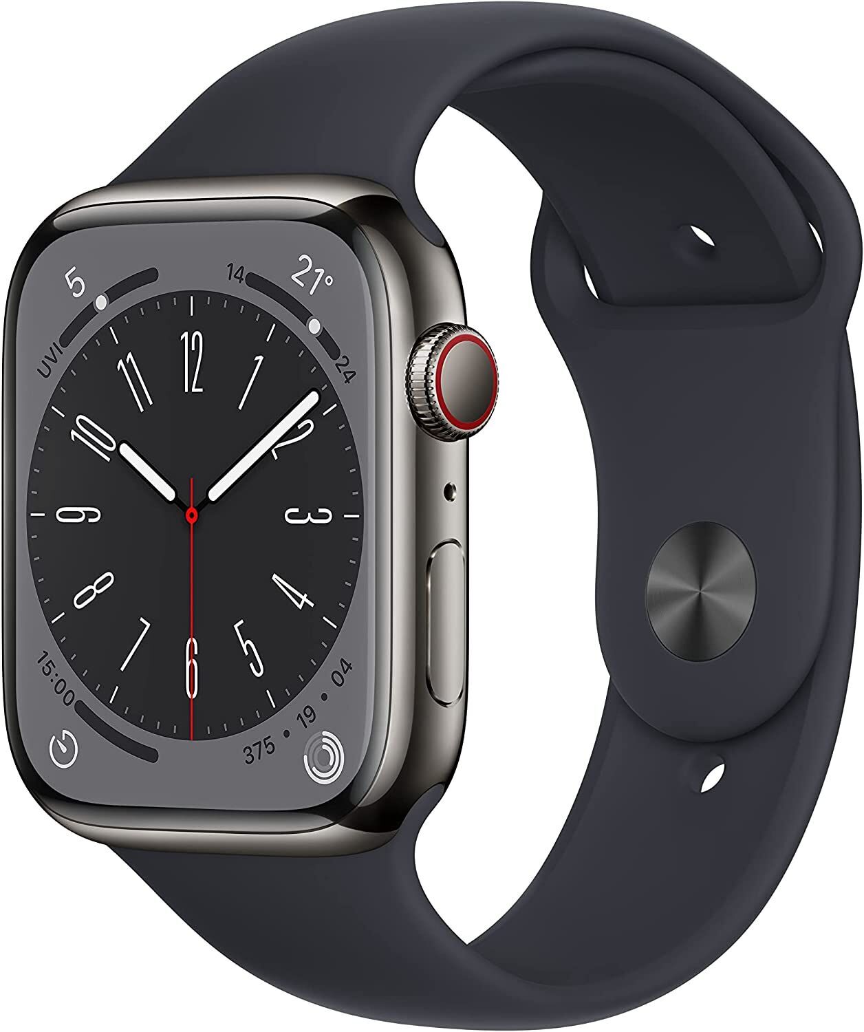 Apple Watch Series 8 Edelstahl 45 mm (2022) GPS + Cellular graphit Sportarmband Mitternacht