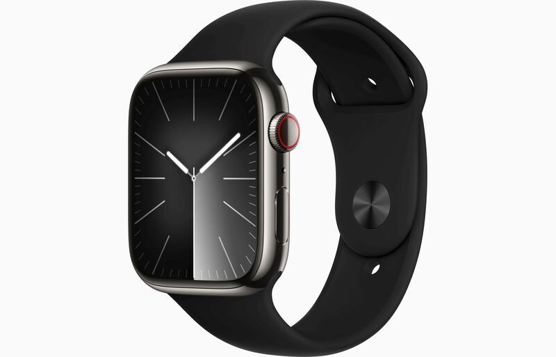 Apple Watch Series 8 Edelstahl 45 mm (2022) | GPS + Cellular | graphit | Sportarmband schwarz