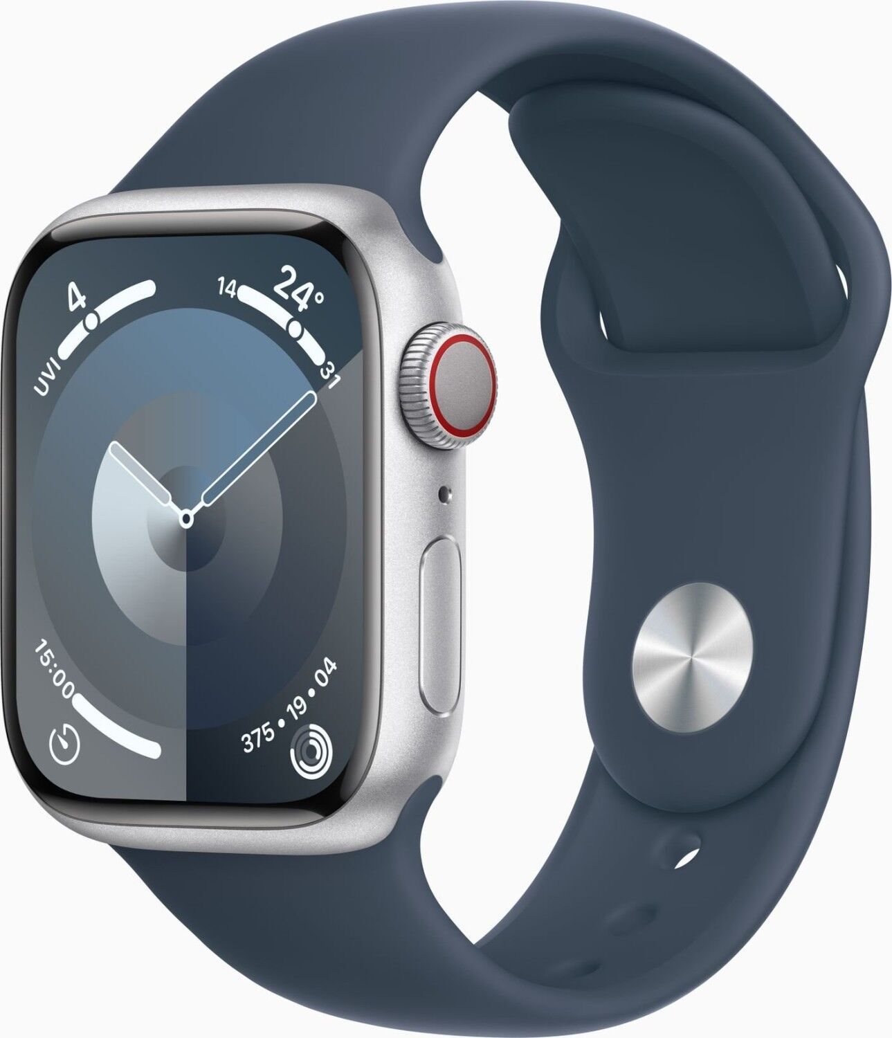 Apple Watch Series 9 aluminium 41 mm (2023) | GPS + Cellular | Zilver | Sportbandje Stormblauw S/M