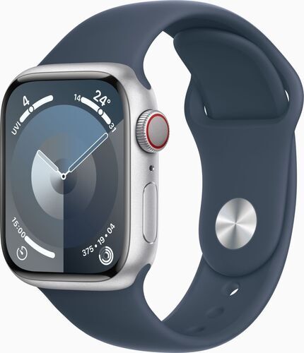 Like New: Apple Watch Series 9 Aluminum 41 mm (2023) | GPS | silver | Sport Band Storm Blue S/M
