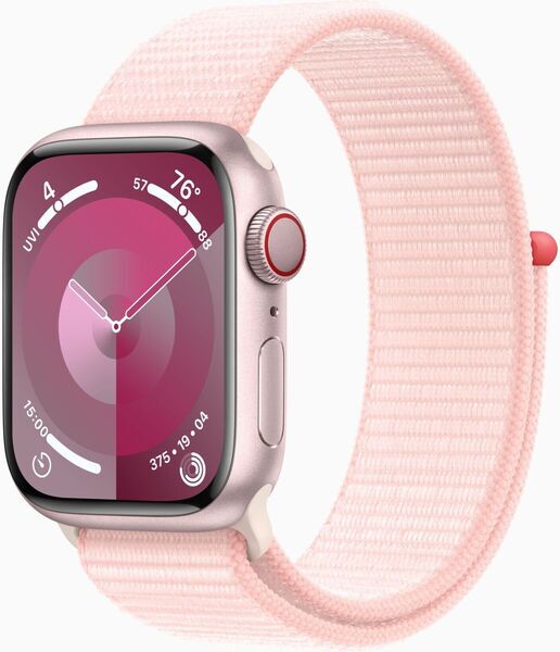 Apple Watch Series 9 Aluminium 41 mm (2023) | GPS + Cellular | rosa | Sportloop ljusrosa