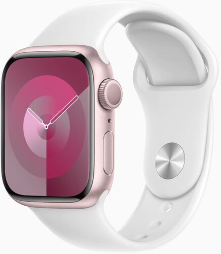 Som Ny: Apple Watch Series 9 Aluminium 41 mm (2023) | GPS | rosa | Sportband vit M/L