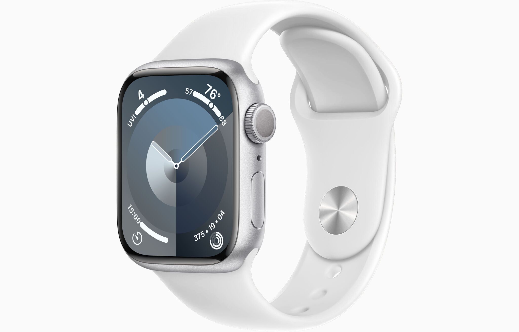 Apple Watch Series 9 aluminium 41 mm (2023) | GPS | Zilver | Witte sportband M/L