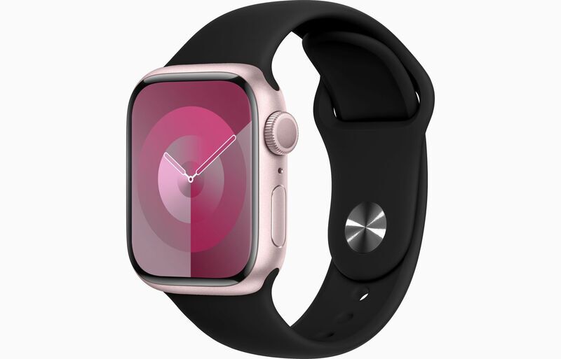 Apple Watch Series 9 Aluminium 41 mm (2023) | GPS | pink | Sportsrem sort S/M, image 1 of 1