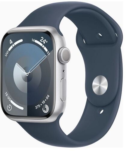 Apple Watch Series 9 Aluminum 45 mm (2023) | GPS | silver | Sport Band Storm Blue M/L