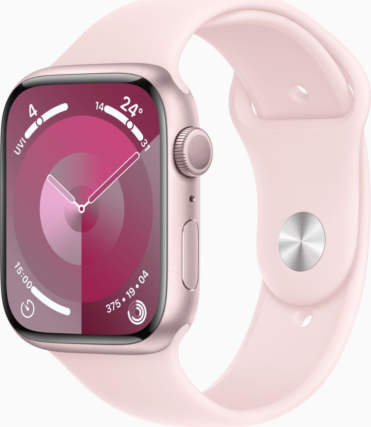 Apple Watch Series 9 Aluminium 45 mm (2023) | GPS + Cellular | roze | Sportband lichtroze S/M