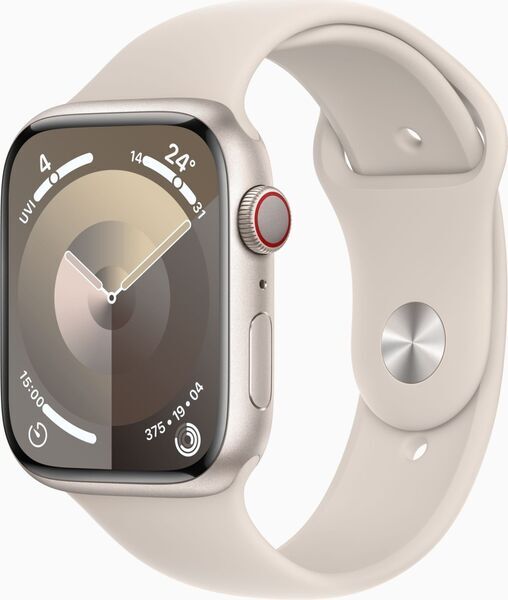 Apple Watch Series 9 Aluminum 45 mm (2023) | GPS + Cellular | Starlight | Sport Band Starlight S/M