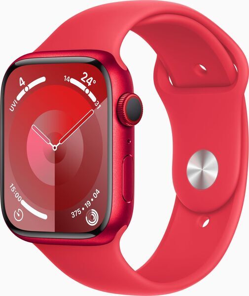 Apple Watch Series 9 Aluminium 45 mm (2023) | GPS + Cellular | rouge | Bracelet Sport rouge M/L