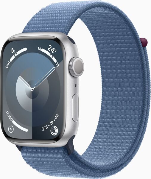 Apple Watch Series 9 Aluminium 45 mm (2023) | GPS | argent | Boucle Sport Bleu d’hiver