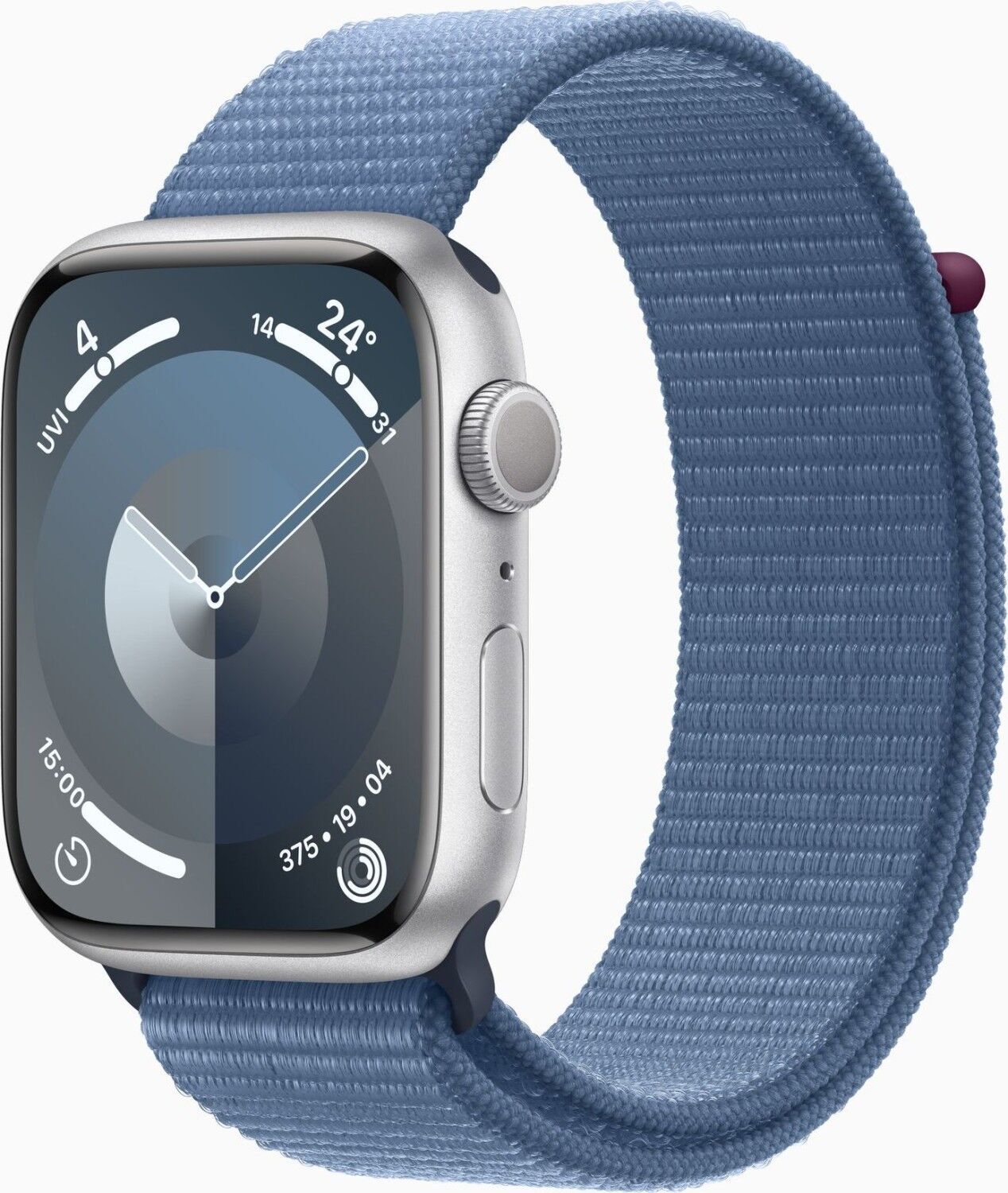 Apple Watch Series 9 Aluminium 45 mm (2023) GPS silber Sport Loop Winterblau