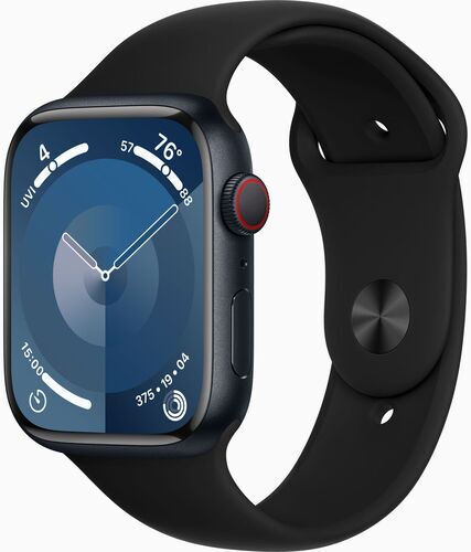 Som Ny: Apple Watch Series 9 Aluminium 45 mm (2023) | GPS | Midnatt | Sportband svart M/L