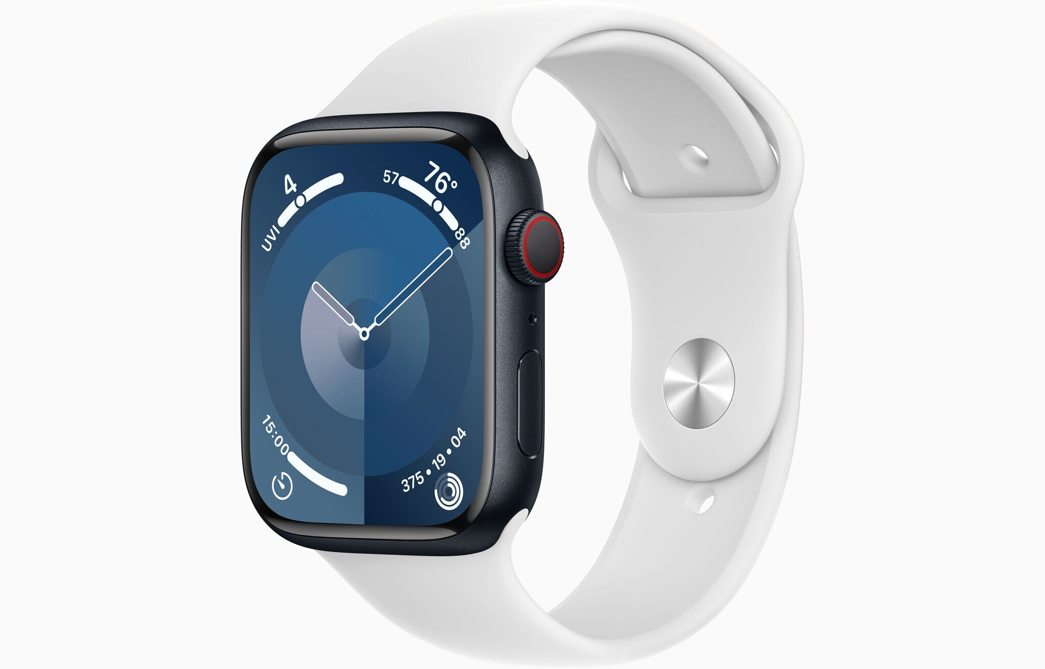 Apple Watch Series 9 Aluminium 45 mm (2023) | GPS | Middernacht | Wit sportbandje S/M