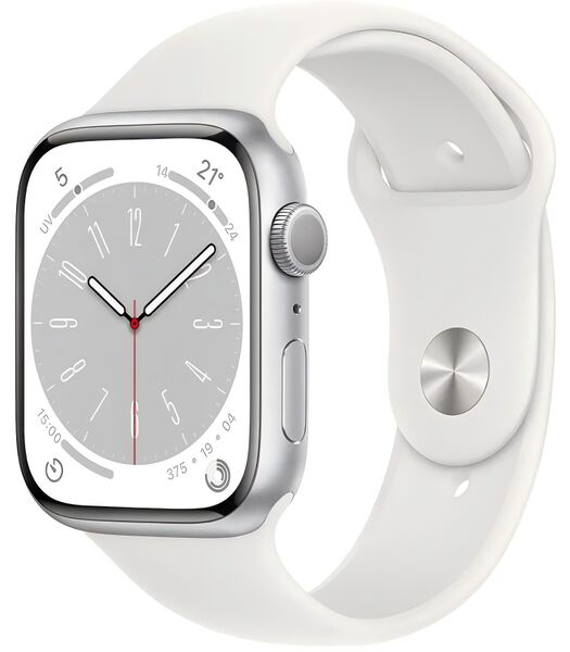 Apple Watch Series 9 Aluminium 45 mm (2023) | GPS + Cellular | silber | Sportarmband weiß M/L, image 1 of 1