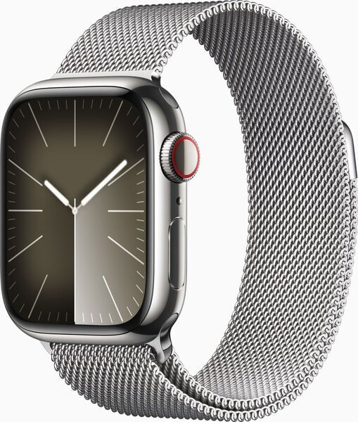 Apple Watch Series 9 Roestvrij Staal 41 mm (2023) | GPS + Cellular | zilver | Milanees bandje zilver