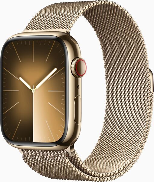 Apple Watch Series 9 Edelstahl 45 mm (2023) | GPS + Cellular | gold | Milanaise Armband gold