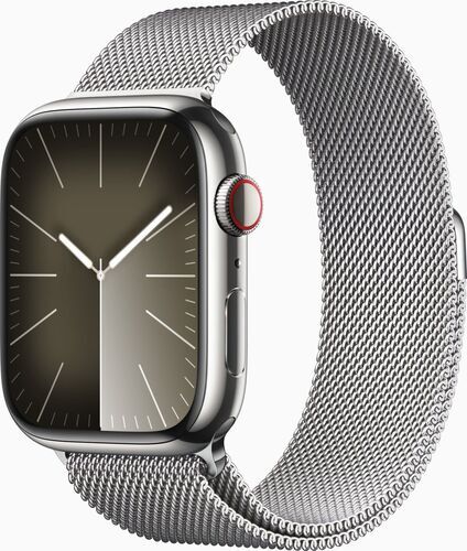 Väldigt bra: Apple Watch Series 9 Rostfritt stål 45 mm (2023) | GPS + Cellular | silver | Milanesisk armband silver