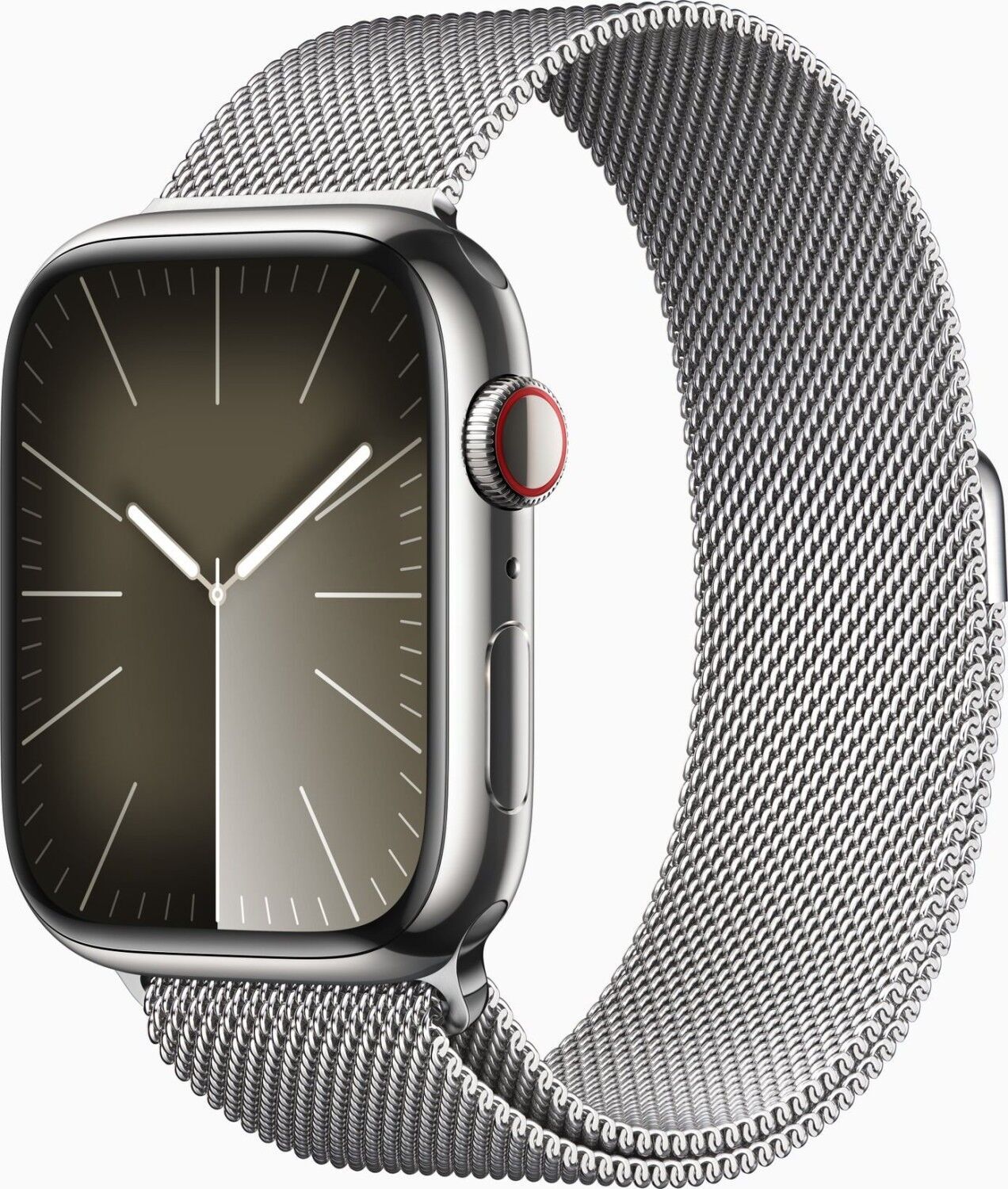 Apple Watch Series 9 Roestvrij staal 45 mm (2023) | GPS + Cellular | zilver | zilveren Milanees bandje