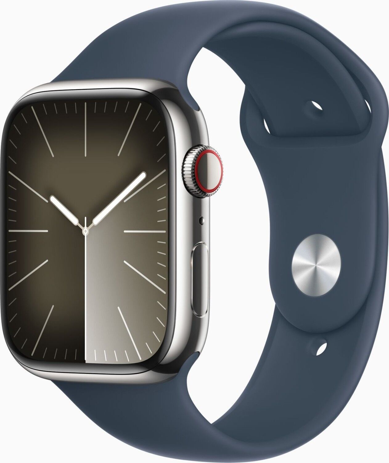 Apple Watch Series 9 Edelstahl 45 mm (2023) GPS + Cellular silber Sportarmband Sturmblau M/L