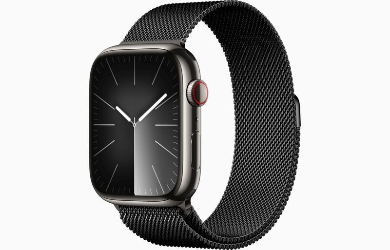 Apple Watch Series 9 Aço Inoxidável 45 mm (2023) | GPS + Cellular | grafite | bracelete Milanaise preto 1