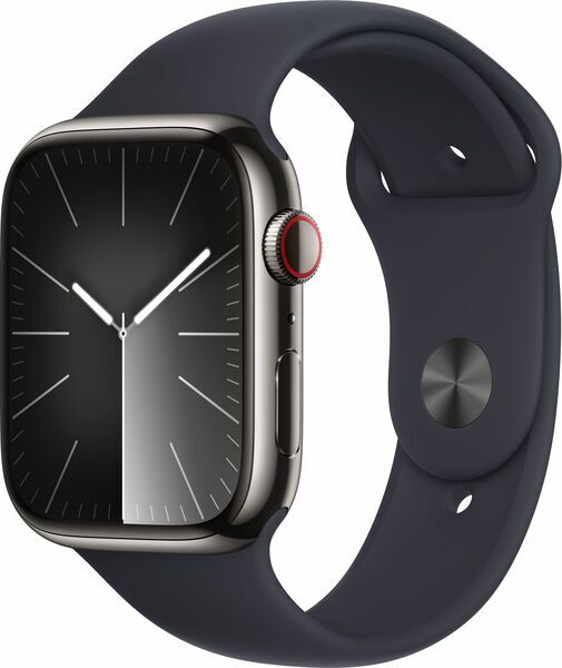 Apple Watch Series 9 Stainless steel 45 mm (2023) | GPS + Cellular | graphite | Sport Band Midnight M/L