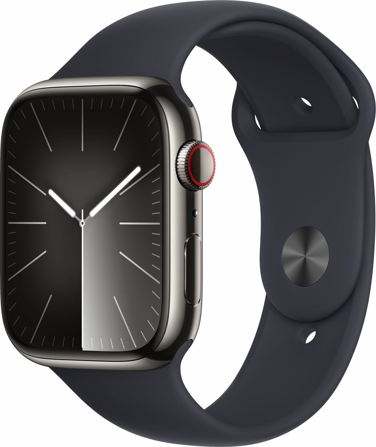 Apple Watch Series 9 Edelstahl 45 mm (2023) GPS + Cellular graphit Sportarmband Mitternacht M/L