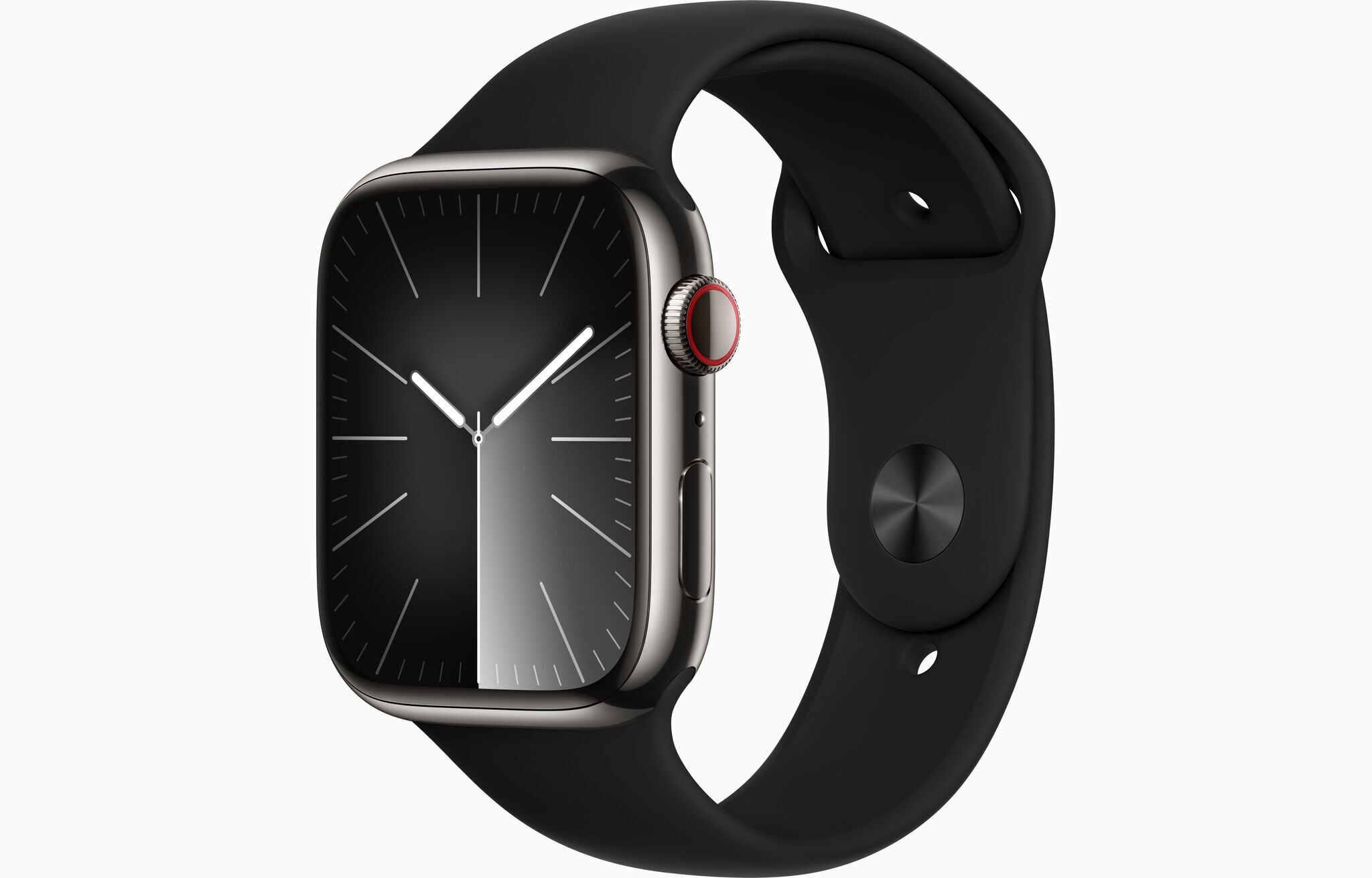 Apple Watch Series 9 Edelstahl 45 mm (2023) GPS + Cellular graphit Sportarmband schwarz S/M + M/L